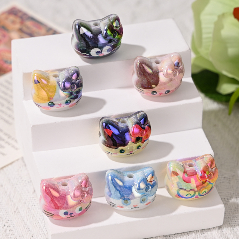 Wholesale Cartoon Cute Cat Straight Hole Acrylic Beads