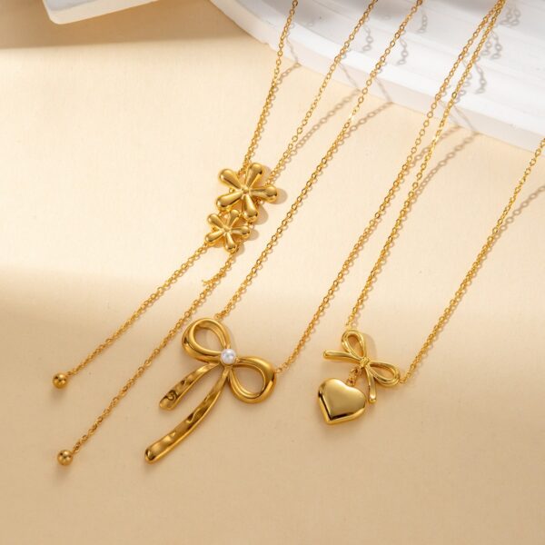 Wholesale titanium steel necklace gold luxury creative bow necklace