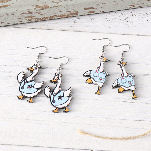 Wholesale Quirky Stethoscope Nurse Goose Wooden Double-sided Earrings