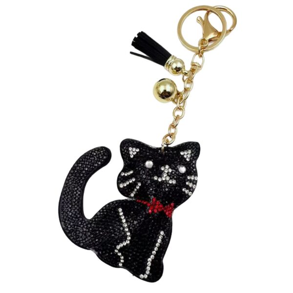 Wholesale 12pcs velvet rhinestone cat keychain fashionable crystal-studded keychain