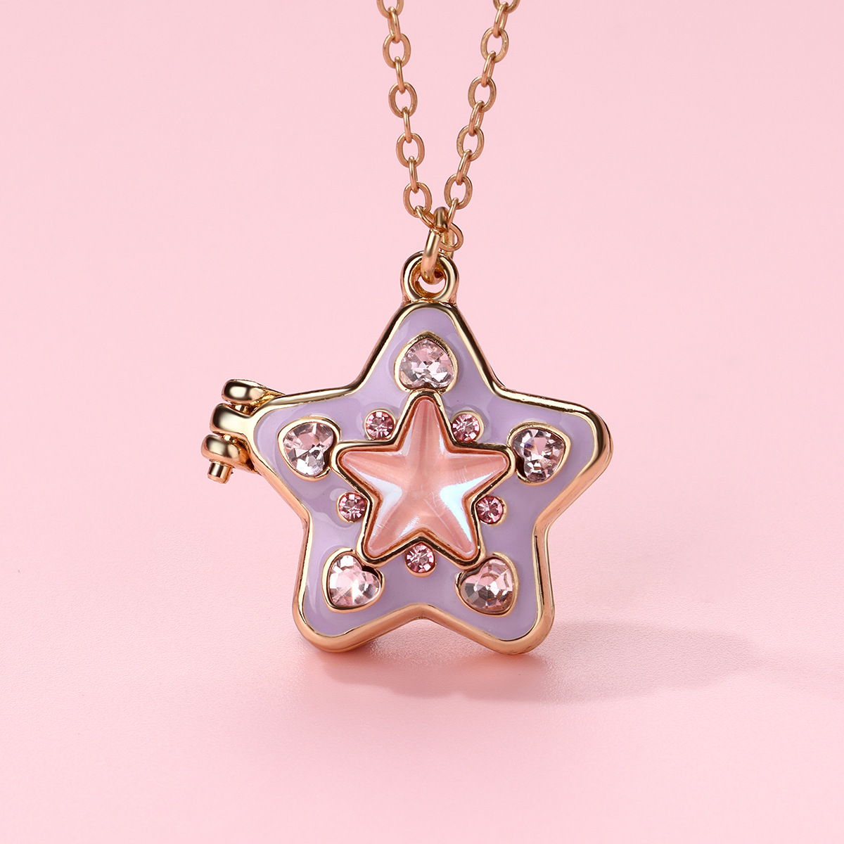 Wholesale opening and closing five-inted star colored diamond clavicle chain starfish necklace