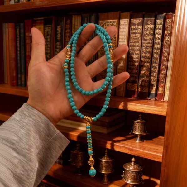 Wholesale Long turquoise round bead ethnic style necklace