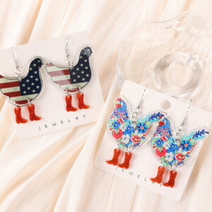 Wholesale Double sided Independence Day Boots Chicken Acrylic Earrings