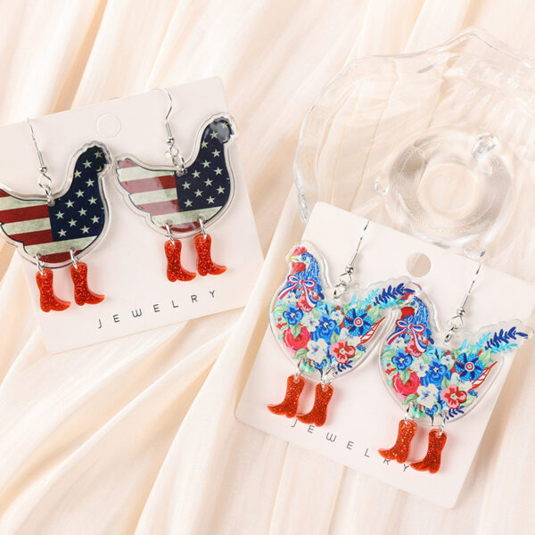 Wholesale Double sided Independence Day Boots Chicken Acrylic Earrings