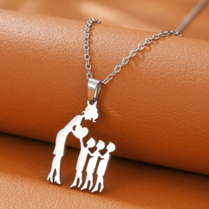 Mom + 3 sons / Mother's day stainless steel necklace
