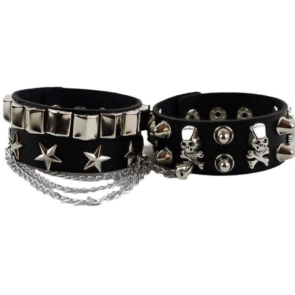 Wholesale Punk Leather Rivet Skeleton Wide Edge Bracelet