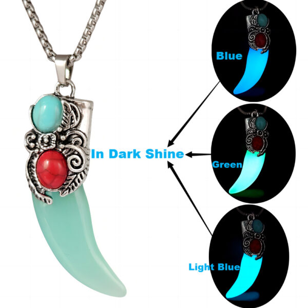 O1CN01Jfonqf2IVKiQ35Y8J_3919529291-0-cib Wholesale Turquoise Luminous Wolf Tooth Stainless Steel Chain Men's Pendant