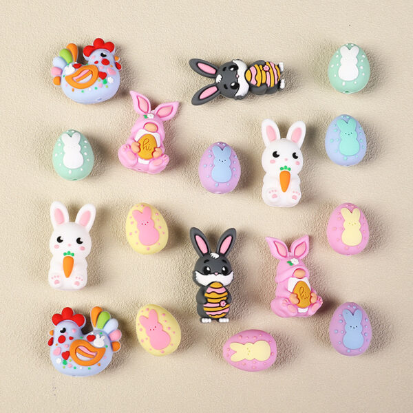 Wholesale Rabbit 3D Silicone Easter Stereo Eggs Kidsren's DIY Jewelry Straight Hole Focal Beads