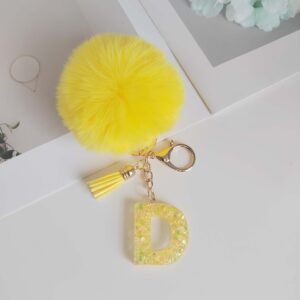 Yellow letter fur ball penDant/D / One piece is also wholesale price