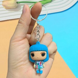 Strange plush toy keychain - long blue hair / 5.4*3.8