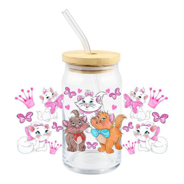 Wholesale Mary Cat UV DTF Crystal Transparent Sticker Pink Cute Cartoon Pattern Glass Waterproof Scratch Resistant Cross Border