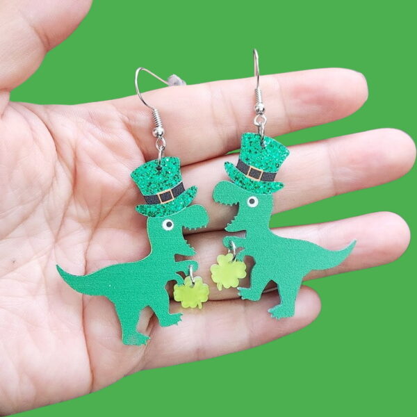 Wholesale green four-leaf clover lucky grass dinosaur teeth hat boots beer earrings