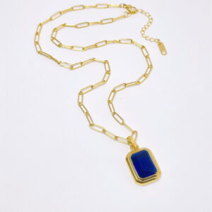 A236 Blue Square Diamond Necklace Gold