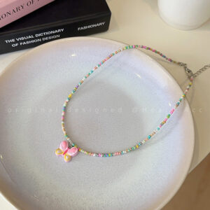 Pink butterfly beaded necklace
