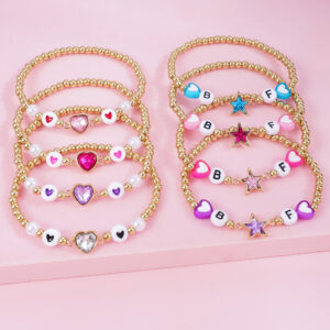 Wholesale Letter Elastic Beaded Colorfulful Masonry Heart Bracelet