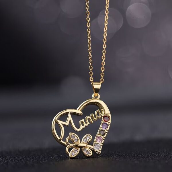 Wholesale Heart-Shaped Colored Diamond Mom Necklace Mother's Day Gift Mom Letter Necklace