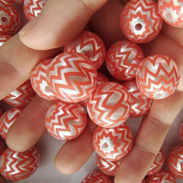 Wholesale 5pcs 20mm Acrylic Orange Wave Print Beads