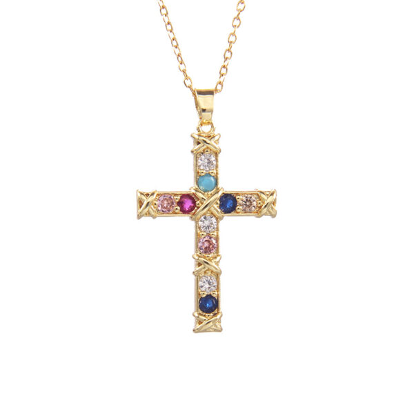 Wholesale Colorfulful Zircon Men's and Women's Cross Necklace Niche Design