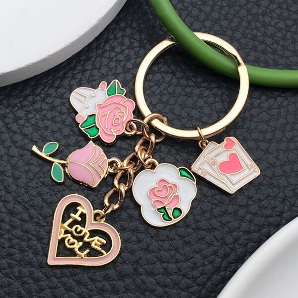 Wholesale White Pink Rose Love Card Keychain