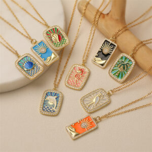 Wholesale Colorful Drip Oil Shell Conch Tarot Pendant Necklace with Micro Set Colored Zircon