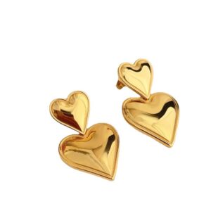B326 Peach Heart Stud Earrings Gold
