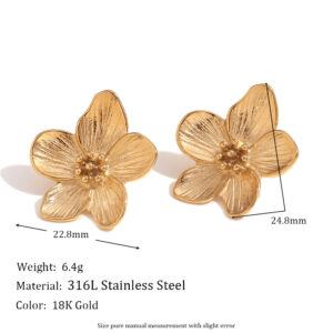 Casting three-dimensional flower stud earrings-Gold