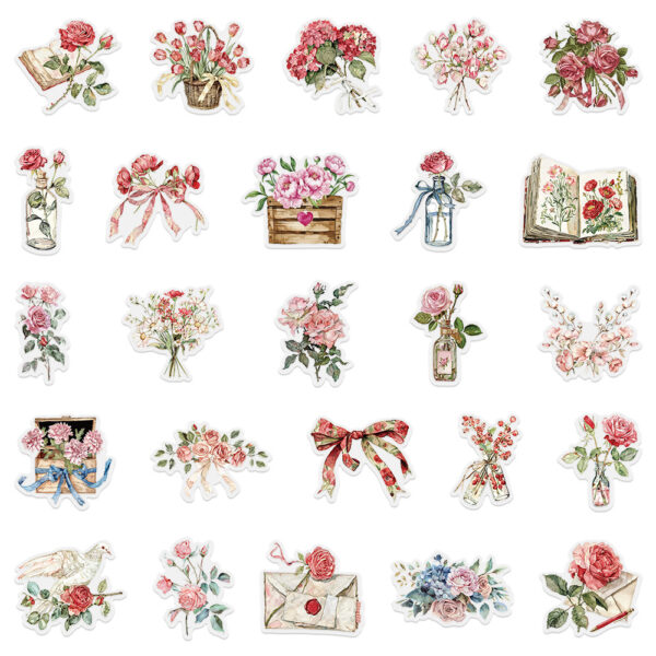 Wholesale 50 pcs flowers and letters Waterproof Vinyl Stickers