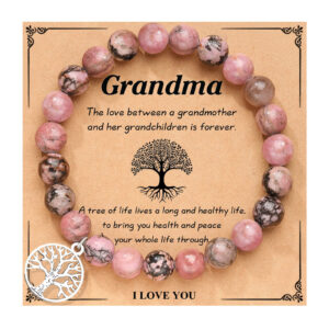 8mm black line rhodolite bracelet + grandma card / 19cm