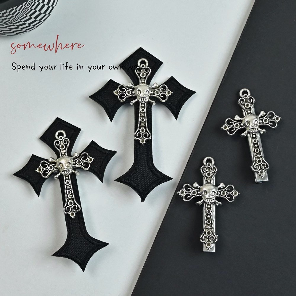 Wholesale Y2K Hairpin Skull Alloy Cross Hairpin Sweet Cool Side Clip Lolita Aessories