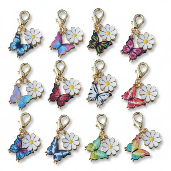 Wholesale 12-Piece Set Colorful Enamel Butterfly Daisy Keychains Handmade Bag Charms Key Accessories