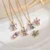 Wholesale Blue painted cartoon cute zircon necklace