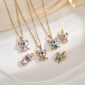 Wholesale Blue painted cartoon cute zircon necklace