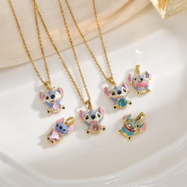 Wholesale Blue painted cartoon cute zircon necklace