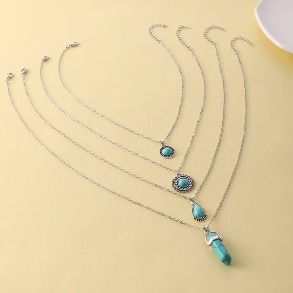 Wholesale Retro Bohemian Turquoise 4 Layer Necklace Pendant Set