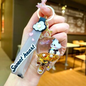 Leather rope [cheese stick] black and gold baby bottle panda / Quantity 1 is 1