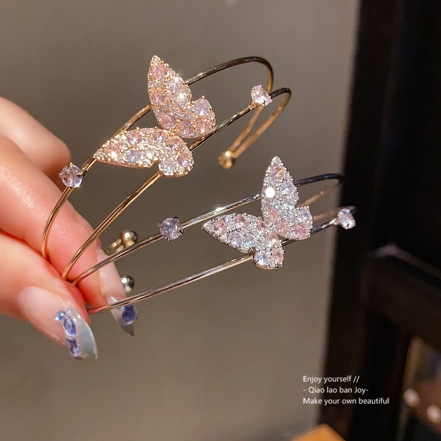 Wholesale Zircon Sparkling Large Butterfly Open Bracelet