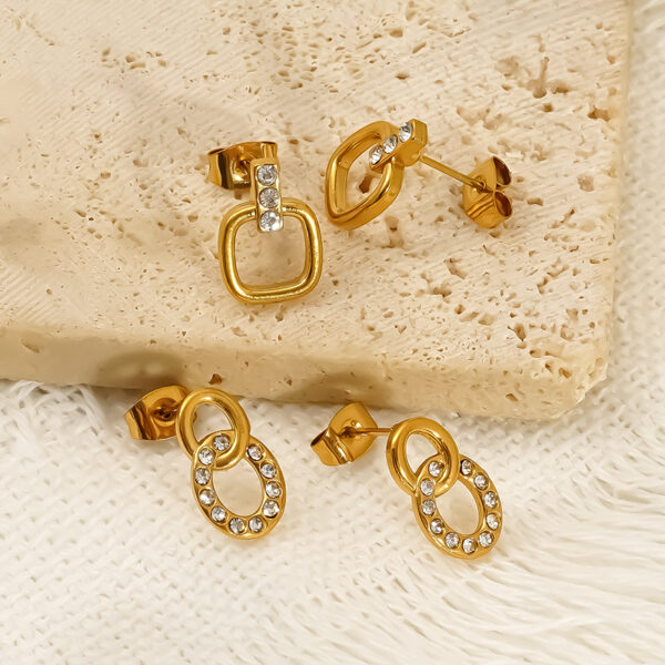 Wholesale Titanium steel niche inlaid zircon geometric stud earrings