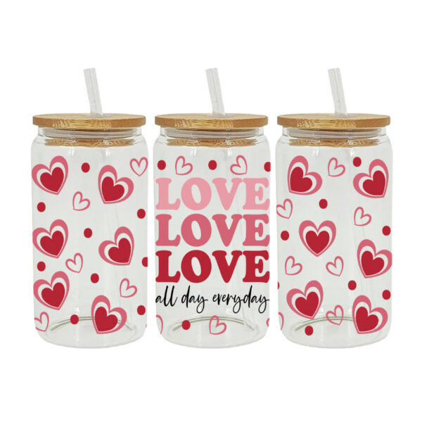 Wholesale Cartoon Cute Pink Valentine's Day Heart 16oz Cup UV DTF Wraps
