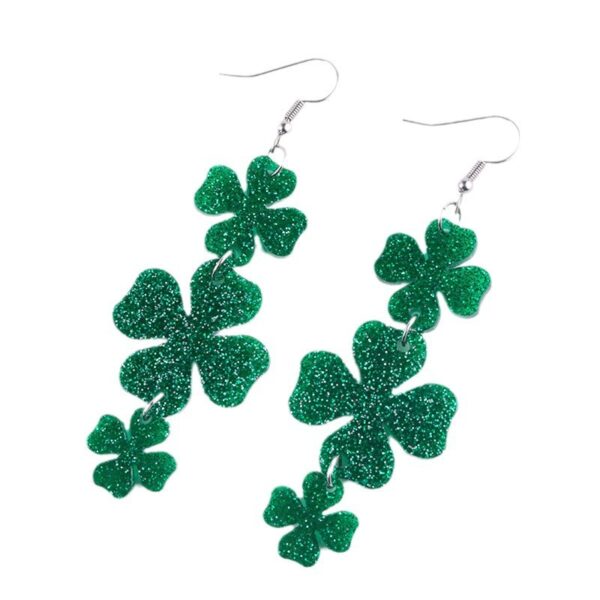 Wholesale Shamrock St. Patrick Glitter Lucky Grass Earrings