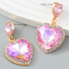 Wholesale Colored diamond studded heart-shaped earrings