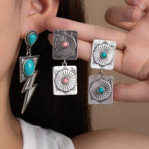 Wholesale Western style turquoise lightning Bohemian style earrings