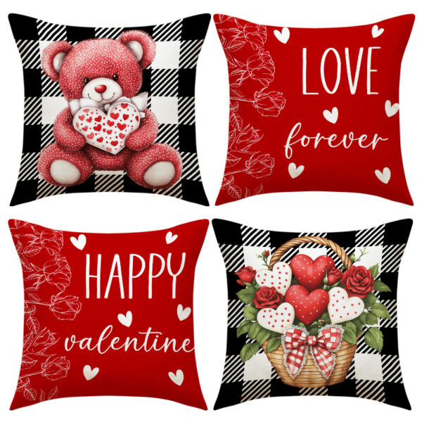 Wholesale Plaid Printed Love Pillow Valentine's Day Bedside Cushion Linen