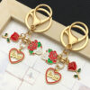 Wholesale Valentine's Day Red Love Heart Rose Keychain