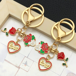 Er1283-oil dripping red gold-sprinkled zinc alloy valentine's day love envelope 8-character keychain-13.5g [1 piece]