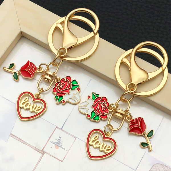 Wholesale Valentine's Day Red Love Heart Rose Keychain