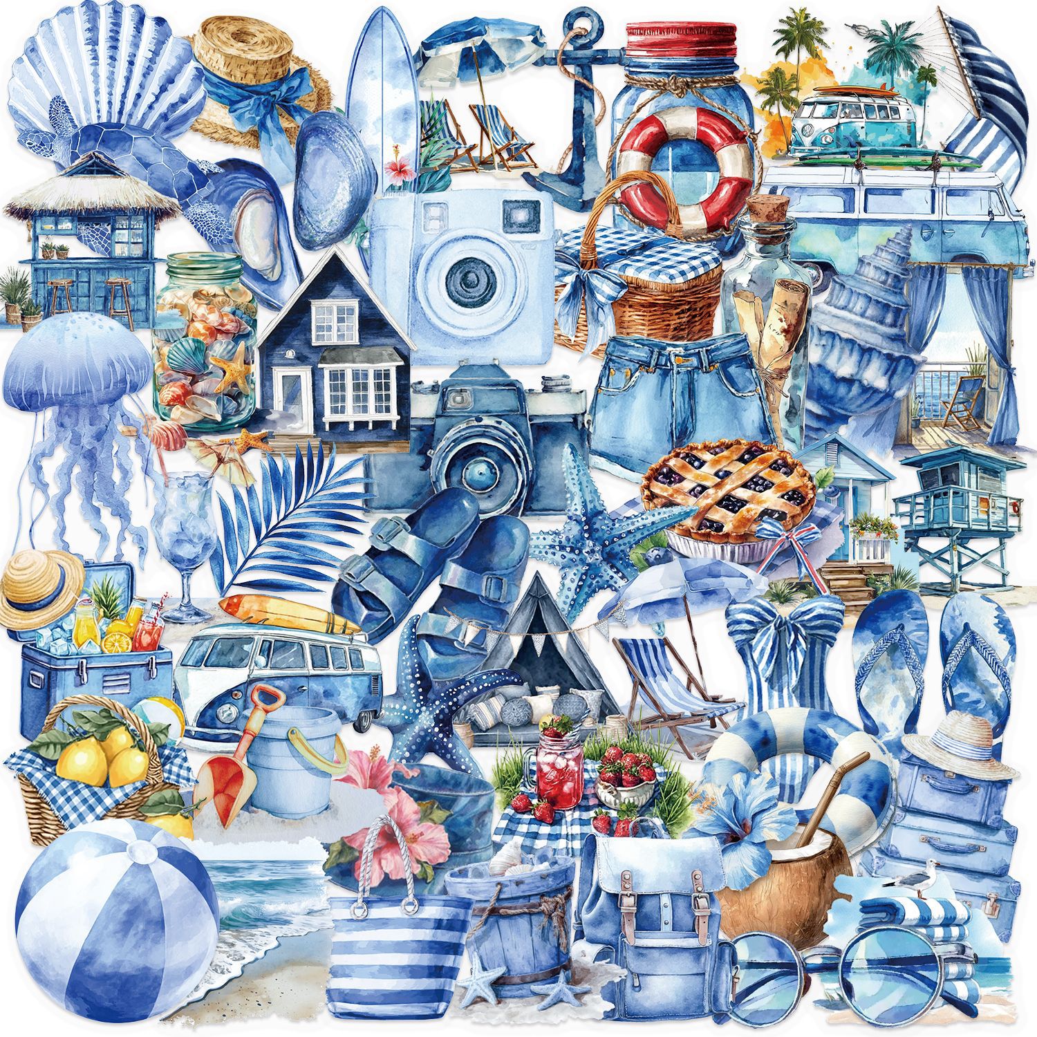 Wholesale Transparent Cartoon Blue Beach Waterproof Vinyl Stickers