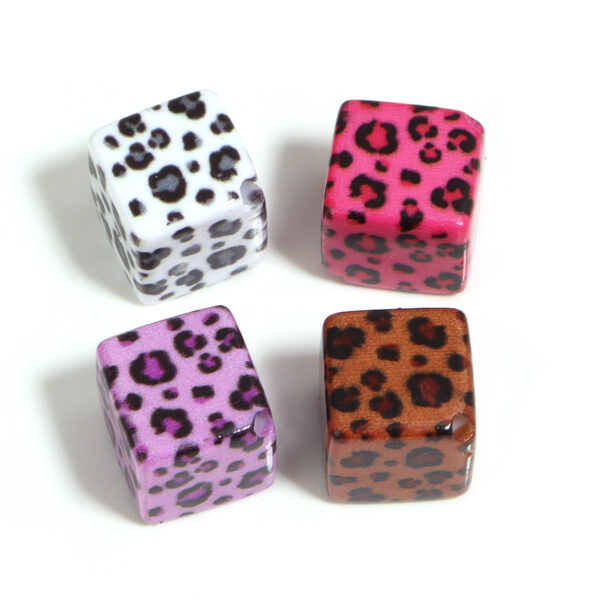 Wholesale 10pcs 12mm printed colored leopard print block acrylic beads