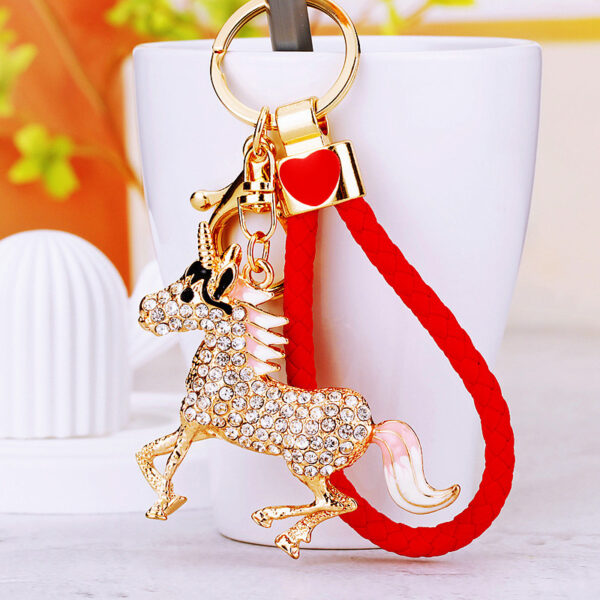 Wholesale Gold studded diamond unicorn metal keychain
