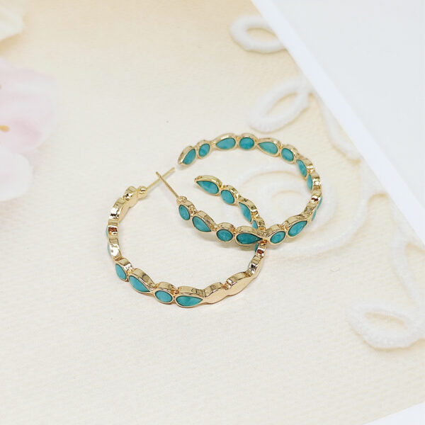 Wholesale Western style turquoise large circle C-shaped opal earrings