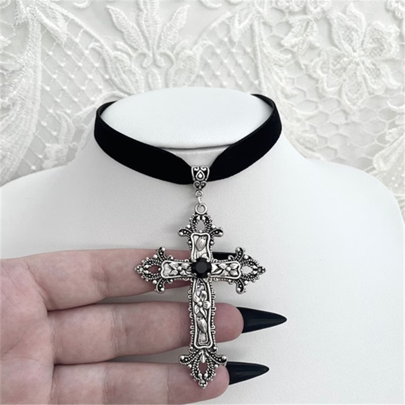 Wholesale Dark Gothic Cross Veet Punk Necklace